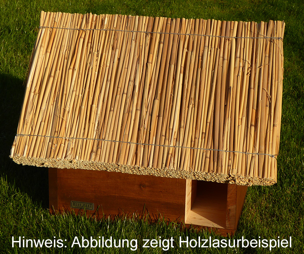 Igelhuette-TERRAMARE-mit-Reetplattendach Hiss Reet Igelhaus Igelhütte Igelunterschlupf Terramare Strohdach Reetdach