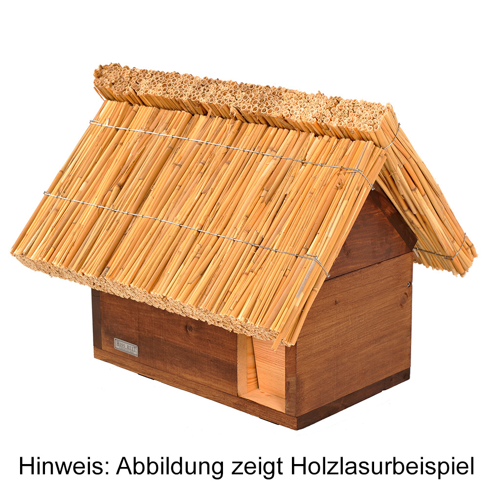 Igelhuette-TERRAMARE-mit-Reetplattendach-5 Hiss Reet Igelhaus Igelhütte Igelunterschlupf Terramare Strohdach Reetdach
