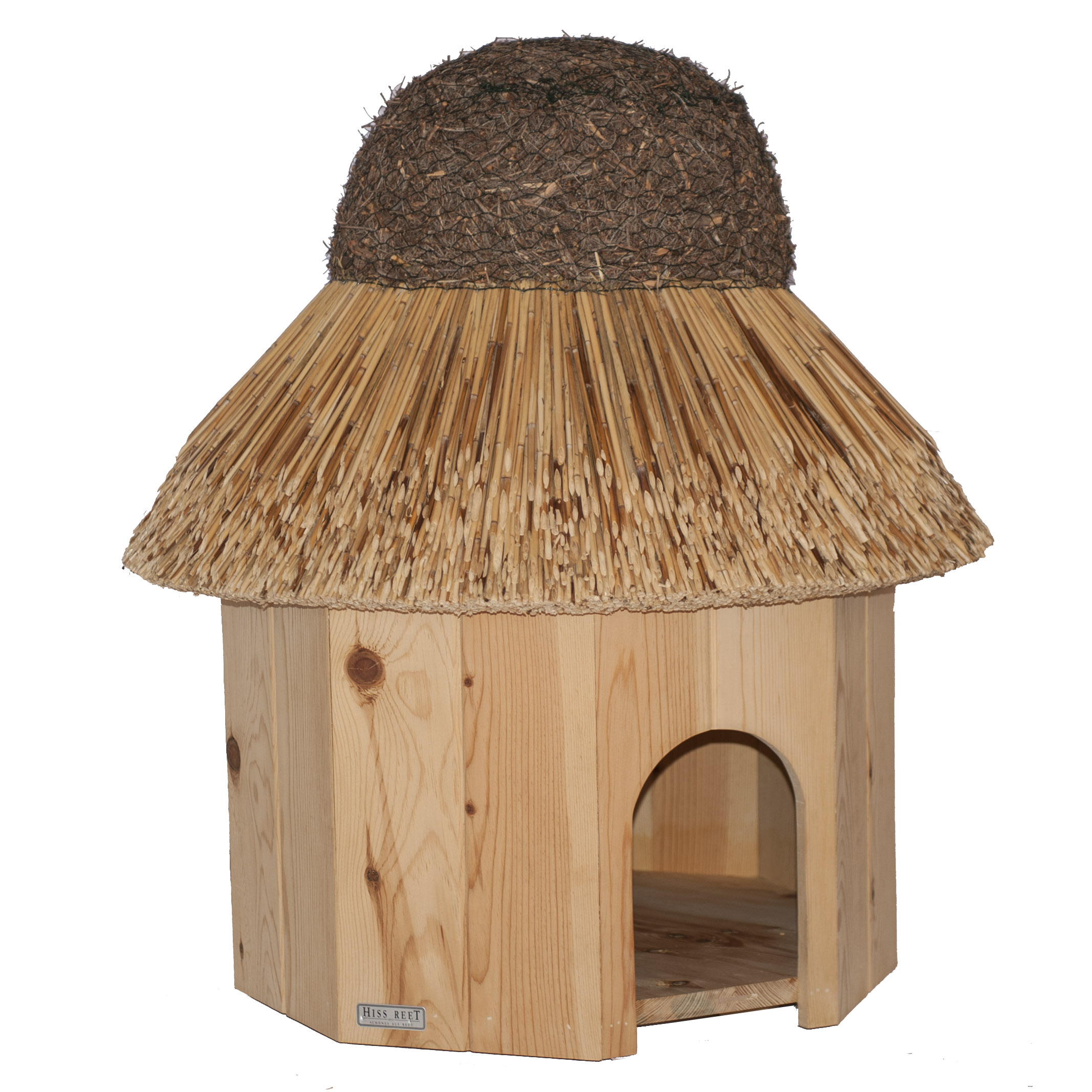 grosse-Entenhu-tte-aus-Holz-mit-Reetdach-Seitenansicht Entenhaus Entenhütte mit Reetdach Dach aus Reet